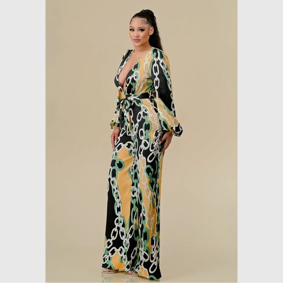 Deep V Chain Print Jumpsuit - Picture 4 of 4